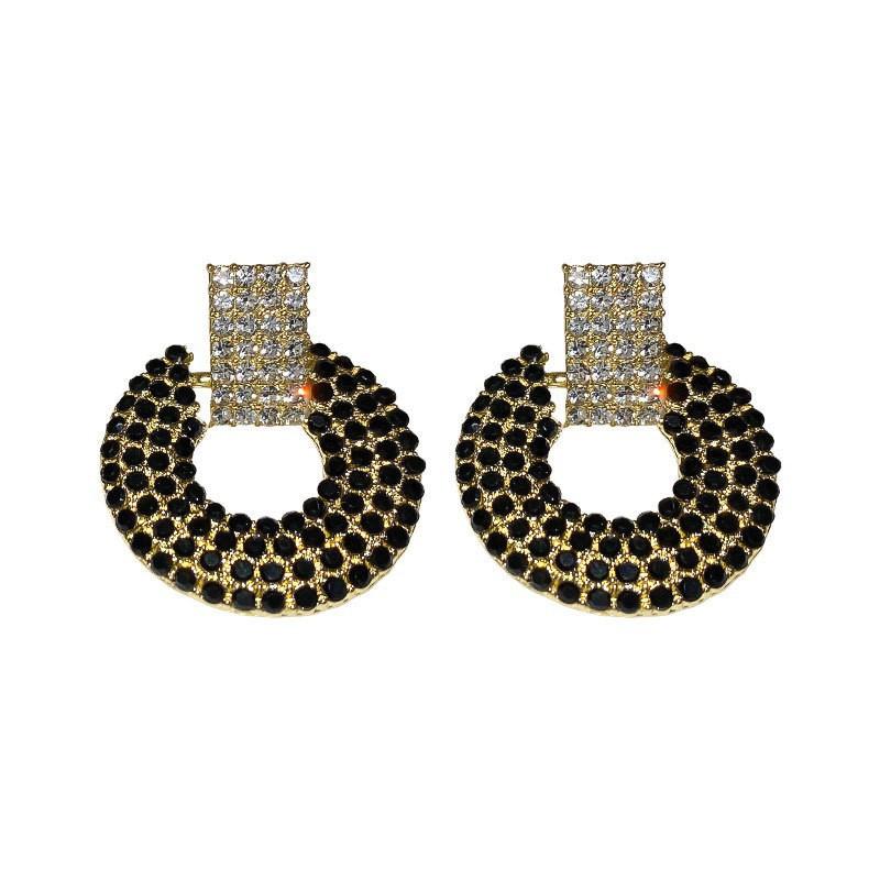 Vintage Full Crystal Geometric Round Earrings For Women Jewelry Trending Luxury Korean Fashion Earrings