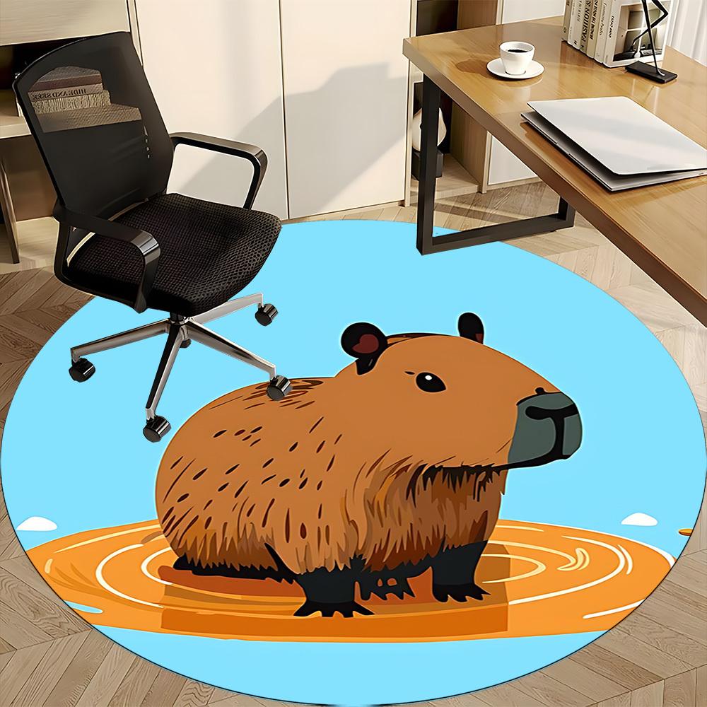 1PC Capybara Water Office Round Area Rug, Mat Suitable For Office, Under Office Chairs Bedroom Living Room Home Decor, Room Deco