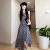Women's Summer Plaid Vest Dress - American Street Style, Niche Design, Mid-Length Irregular Skirt