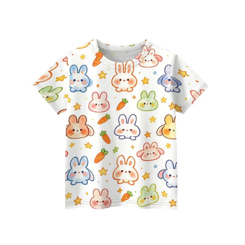 Kids Animal Print Crew Neck Short Sleeve Casual Loose Fit T Shirt Comfortable Lightweight Soft Fabric Suitable for Everyday Wear