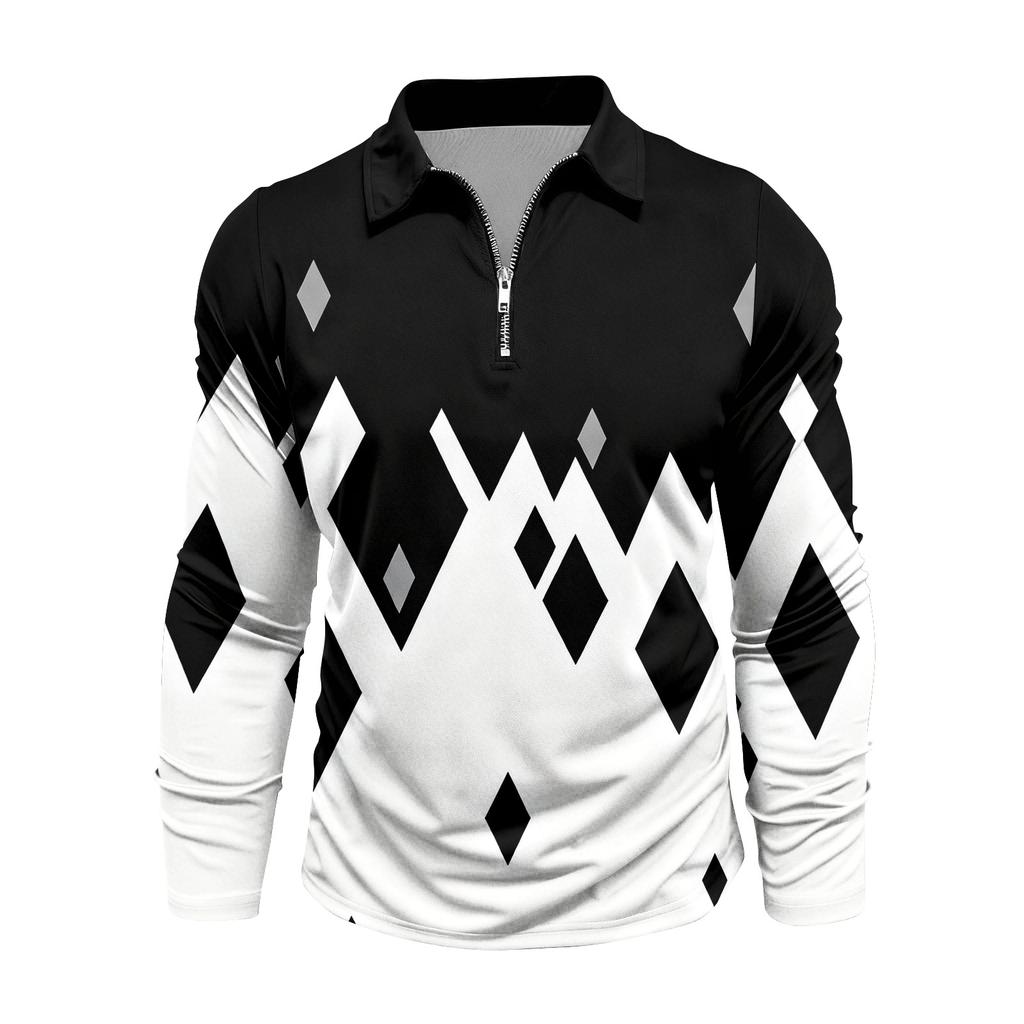 Herrtryckt Krage 1/4 Dragkedja Långärmad Casual Sporttopp