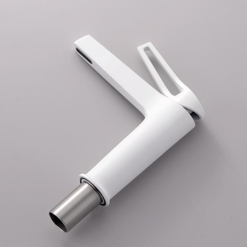 Bathroom Undermount Basin Faucet Waterfall Spout,Cold and Hot Mixer, Hollow-Out Handle, tap White