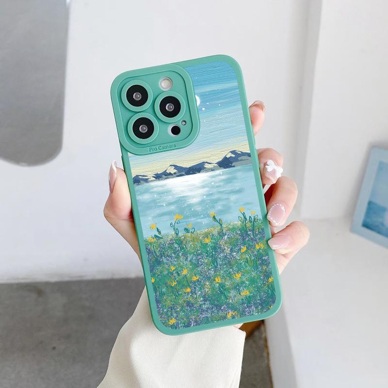 Art Oil Painting Flowers Phone Case For iPhone 14 11 12 13 Pro Max For iPhone XS X XR 7 8 Plus SE2 Soft Silicone Back Covers