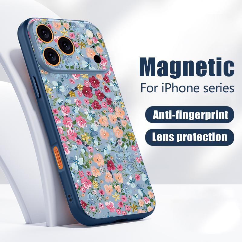 Mädchen Blumenmuster Hülle Für iPhone 17 Pro Max Funda iPhone 16 15 14 13 Pro Max Magnetisch Für Magsafe Hybrid Schlank Mattes Cover