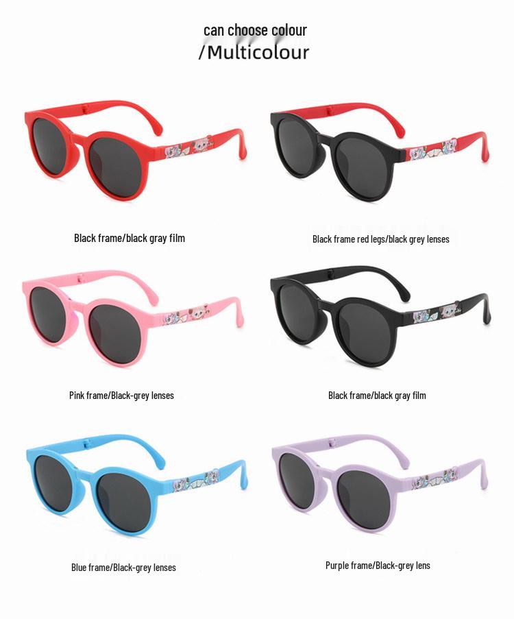 Faltbare polarisierte Sonnenbrille im koreanischen Stil für Kinder - Bequemes, rundes Gestell für Jungen und Mädchen