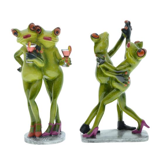 Waltzing Couple Frog Figurine Dancing Drinking Frog Statue Resin Animal Sculpture Home Office Indoor