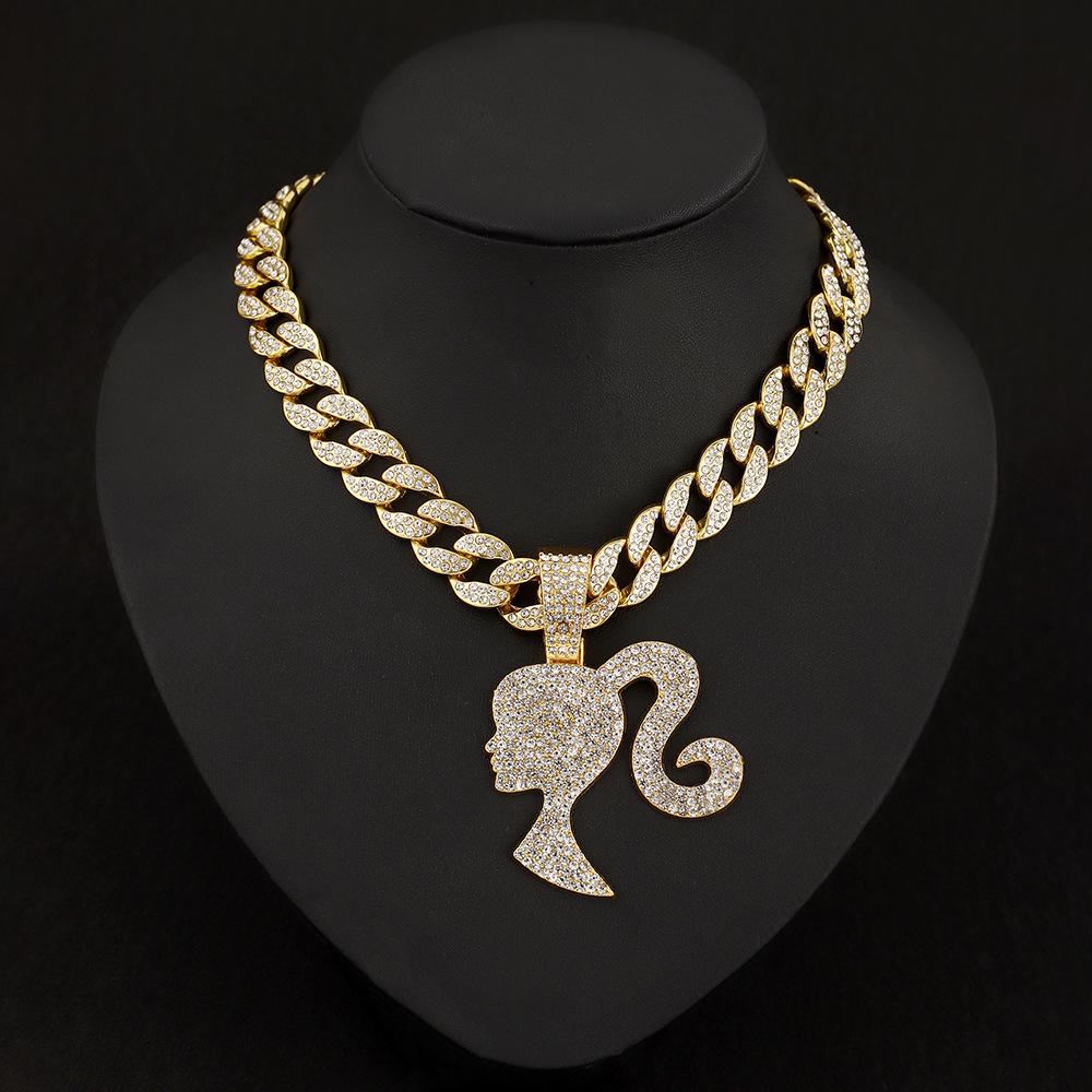 

European & American Alloy Full Diamond Head Pendant Hip-Hop Jewelry with Cuban Chain