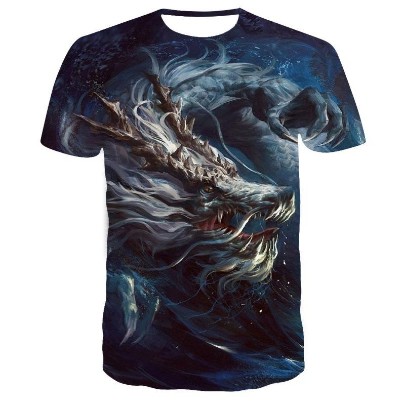 

Крутая модная футболка с 3D-принтом дракона, повседневная футболка с коротким рукавом из мультфильма аниме 6XL