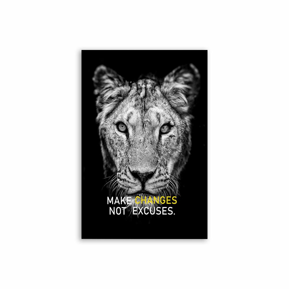 Animals Inspirational Wall Art Black and White Poster Lion Head Prints Motivational Quote Picture Canvas Painting Office Decor