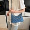 Denim Underarm Bag Women's 2025 New Trend Rhombus Embroidery Thread Chain Single Shoulder Oblique Span Bag Commuter Bag