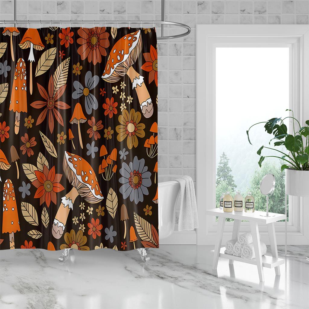 1 piece of 180x180cm orange mushroom digital printing shower curtain partition, bathroom waterproof and mold resistant