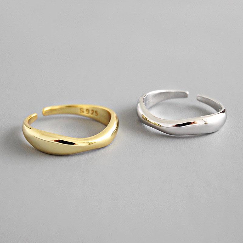 Silver Color Irregular Wave Rings Trendy Simple Geometric Handmade Jewelry for Women Couple Size 17mm Adjustable