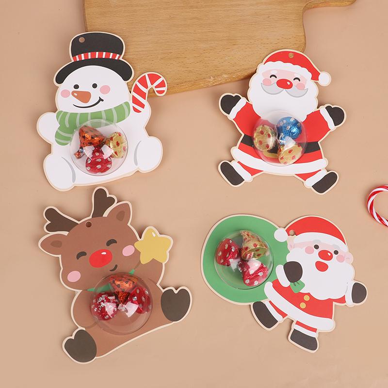 12Pcs Xmas Candy Chocolate Packaging Cards Cartoon Santa Claus Candy Holder Bag Christmas Party Home Decor Supplies Kids Gifts