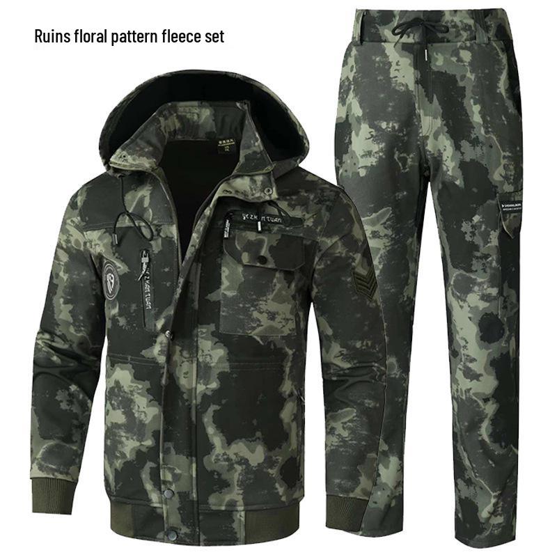 Men s Fleece-Lined Camouflage Workwear Set - Thick, Warm, Dirt & Wear-Resistant, Cold-Proof Cotton for Autumn/Winter. 165 (100-110 kg)