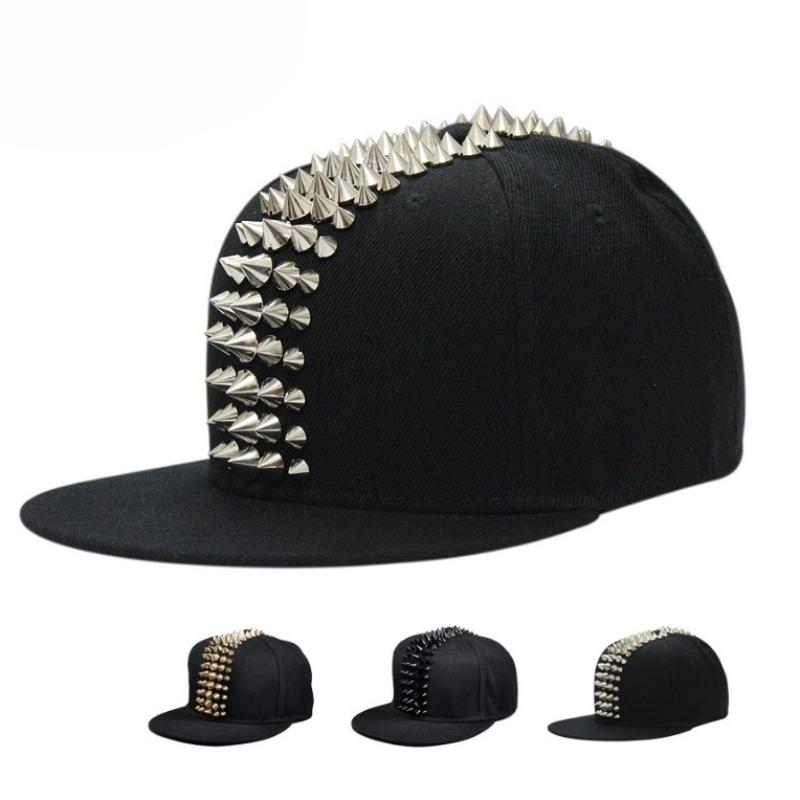 56-60Cm Adjustable Flat Brim Baseball Cap Punk Style Plastic Rivet Decoration Hat Outdoors Hip-Hop Street Dance Sun Football Hat