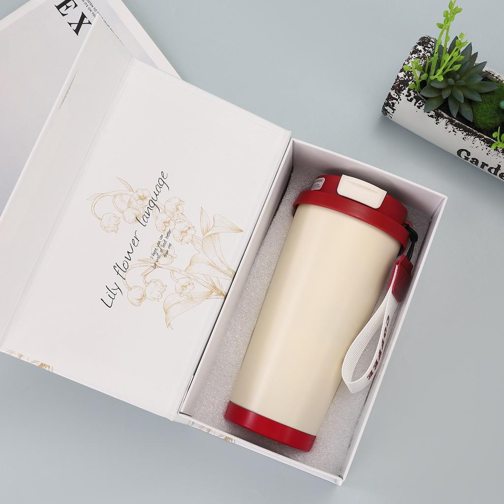 Spot Hot Sale Lily of the Valley Coffee Cup Stainless Steel Thermos Cup High Value Double Drink Straw Cup Logo