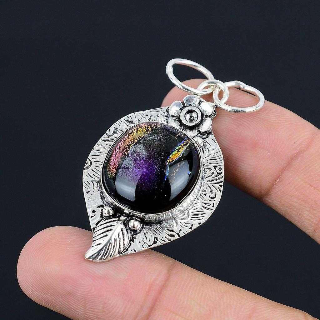 Daughters Day Deal Natural American Dichroic Glass 925 Silver Pendant Jewelry
