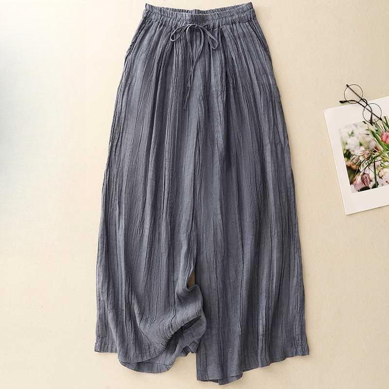

Ramie women s loose wide leg pants M сине серый