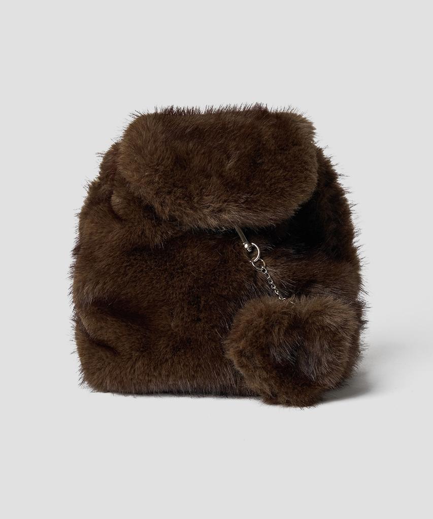 Ttudement Faux Fur Chain Strap Backpack Brown
