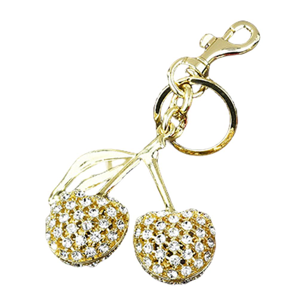 Sparkling 3D Cherry Keychain Charm Bag Accessory Fashionable Rhinestones Fruit Shaped Key Ring Ornament for Women