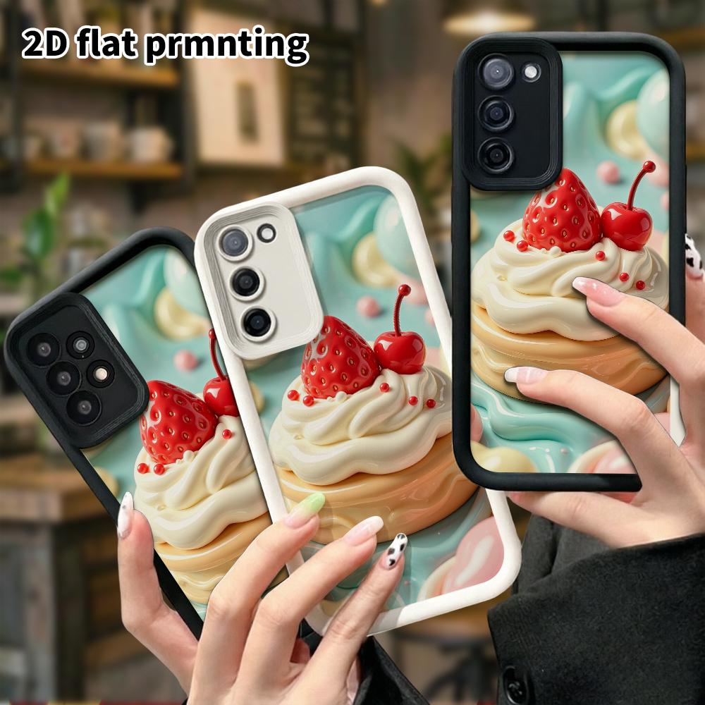 Phone Case: 2D Flat, Suitable for Samsung Galaxy A34 A35 M05 M06 S20 S22 S21 FE Plus 5G Protective Case, Strawberry Cherry Muffin, Perfect Christmas a