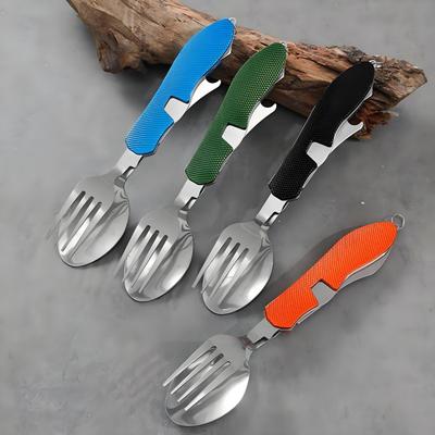 Portable Stainless Steel Cutlery Set | Detachable Fork Spoon Knife Bottle Opener | Lightweight Camping Utensils for Outdoor Adve