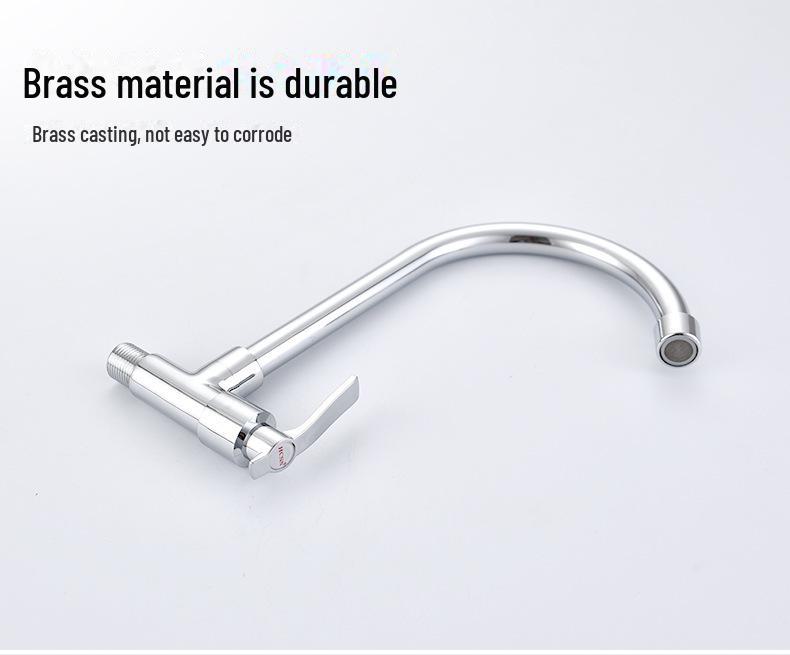 Huang Chao Copper Wall-Mounted Kitchen Faucet for Mop Pool, Single Cold Water, 4-Point Sink