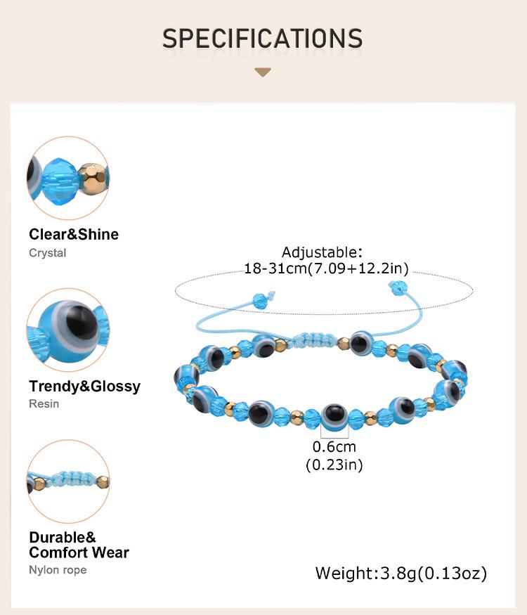 Evil Eye Crystal Beads Bracelet, Handmade String Adjustable Wristband, Amulet Protection Good Luck Bracelet For Women