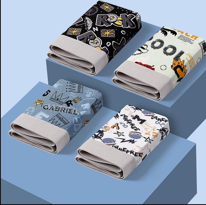 

4 шт. мужского нижнего белья Мужское липкое нижнее белье для мальчиков-подростков с принтом Четырехугольные трусы-шорты Боксеры 3XL