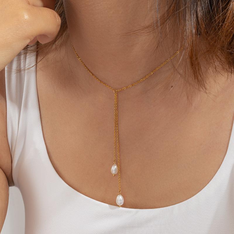 316L Stainless Steel Pearl Pendant Necklaces Foxanry Trendy Elegant Waterproof Engagement Jewelry Gifts EL0056