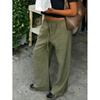 Women Elastic Drawstring High Waist Wide Leg Pants With Pockets Loose Fit Lightweight Casual Trousers For Summer