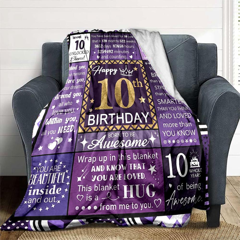 10Th Birthday Celebration Cozy Blanket for Sofa Couch Office Bed Picnics Four Seasons Multipurpose Modern Ideal Gift For Thanksgiving Y1