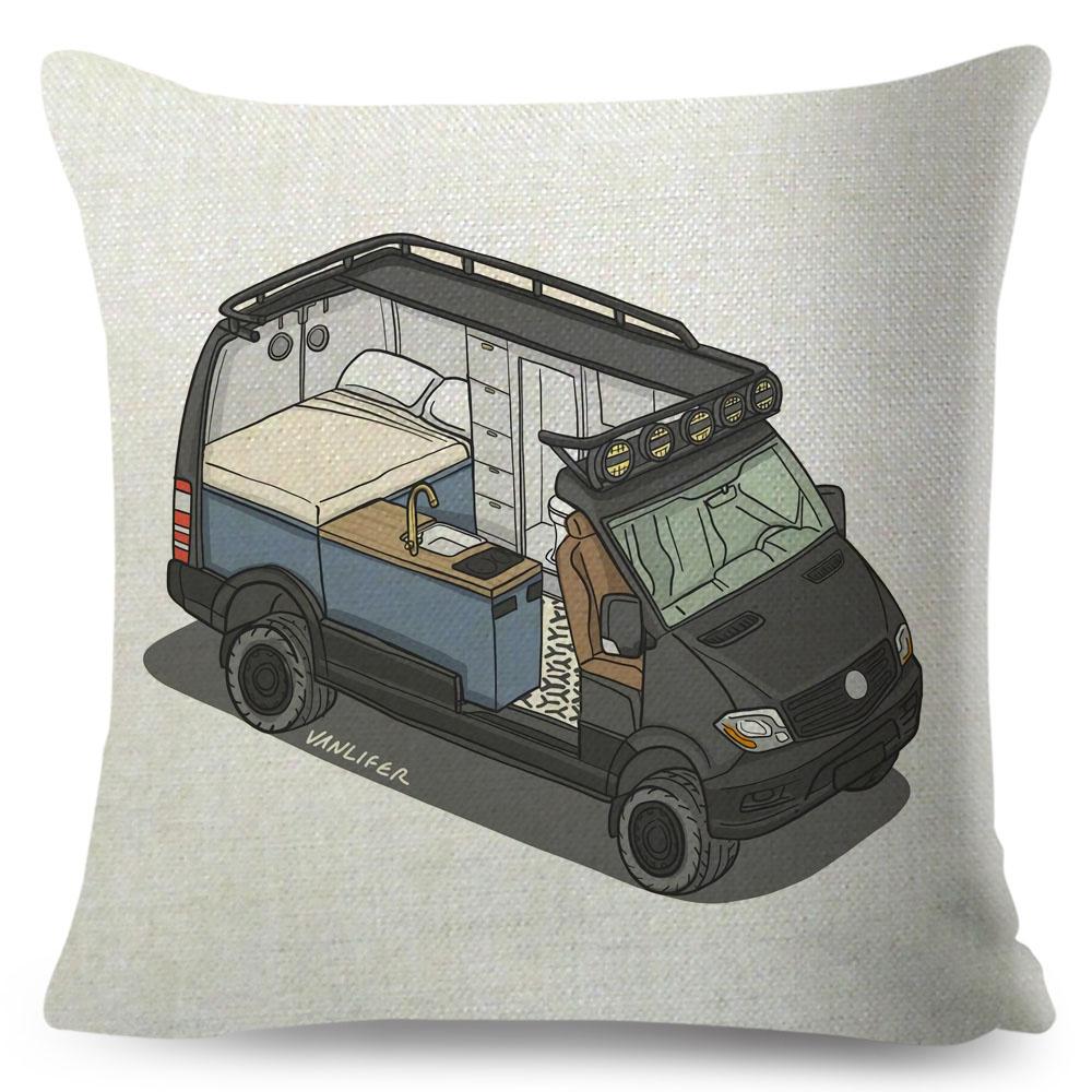 Van Life Pillow Case Decor Cartoon Camper House Travel Car Cushion Cover for Sofa Home Children Room Vanlife Pillowcase 45x45cm