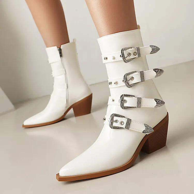 Fashion New Belt Buckle Cross Strap 6.5cm Thick Sole Long Boots Autumn Winter Fashion Short Plush Warm Women Knee High Boots Size 35-46