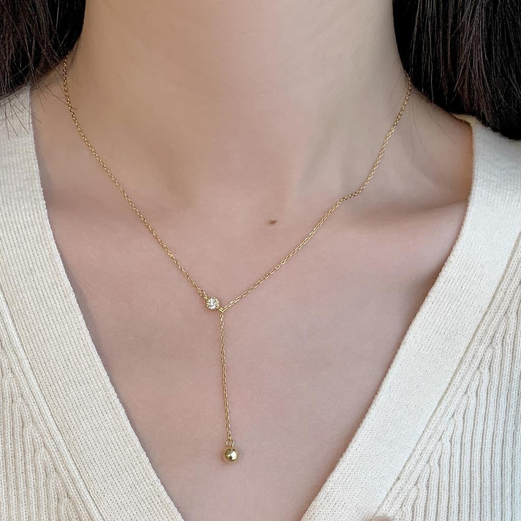 Simple personality ins wind bead pendant collarbone chain S925 pull-out vertical zirconium necklace women