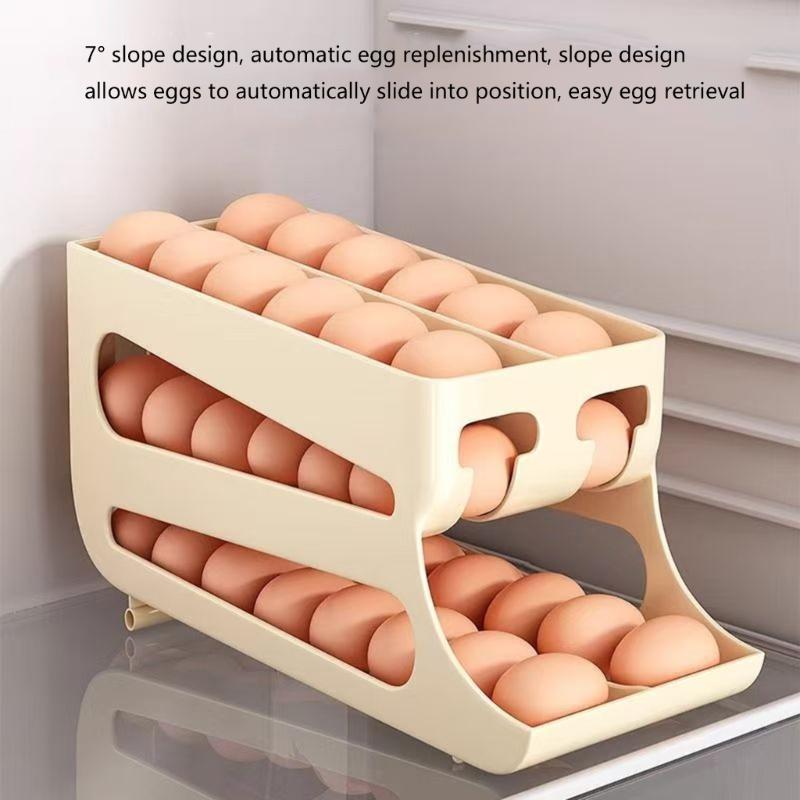 Double Layer Rolling Eggs Storage Container For Fridge With Automatic Slide Out Designs And Protective Eggs Trays