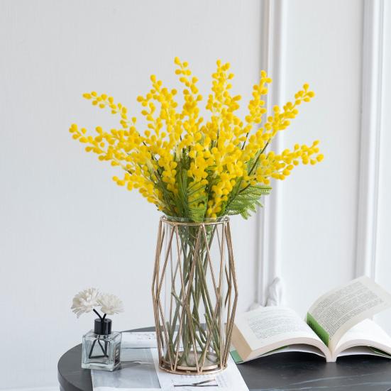 Fake Long Stem Albizia Artificial Simulation Plastic Albizia Flower Faux Floral Bouquet Arrangements for Home Wedding Decoration