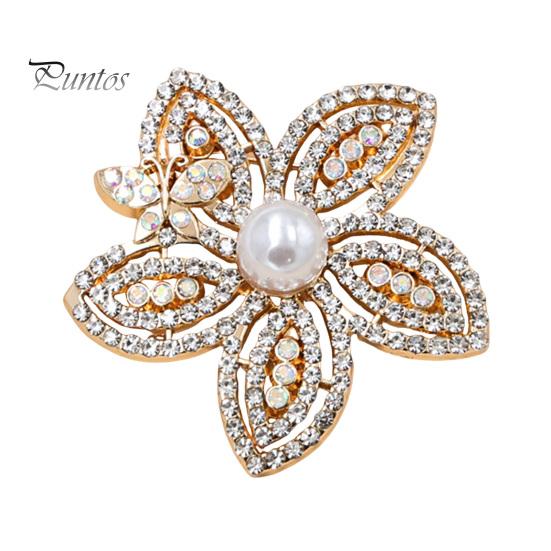 Metal Flower Pin Faux Pearl Rhinestone Brooch, Floral Lapel for Sweater Coat Non-fading Brooch Scarves Dress Suit, Alloy Jewelry Women Girls Oxidation