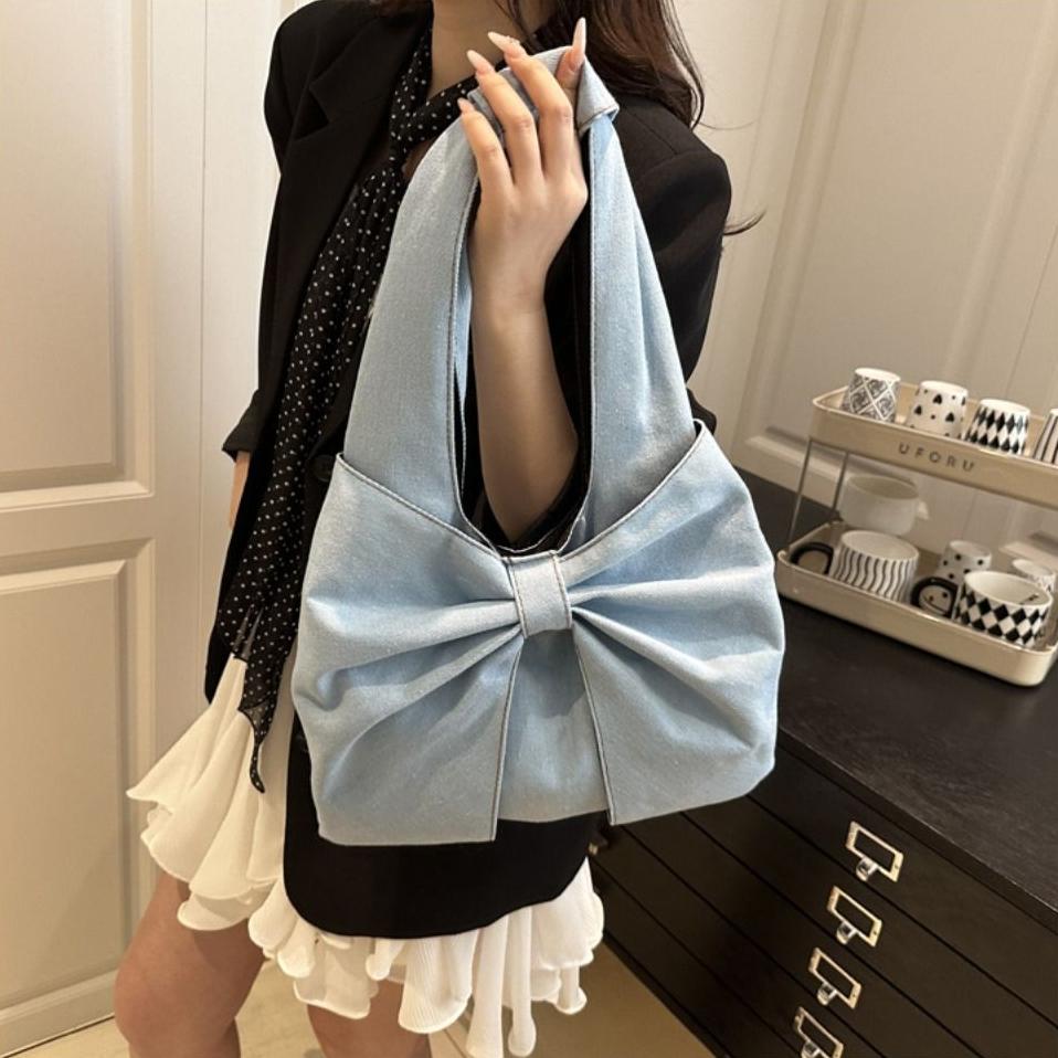 Lightweight Bow Denim Bag Casual Women's Tote Bag Trendy Bow Shoulder Bag  Girls