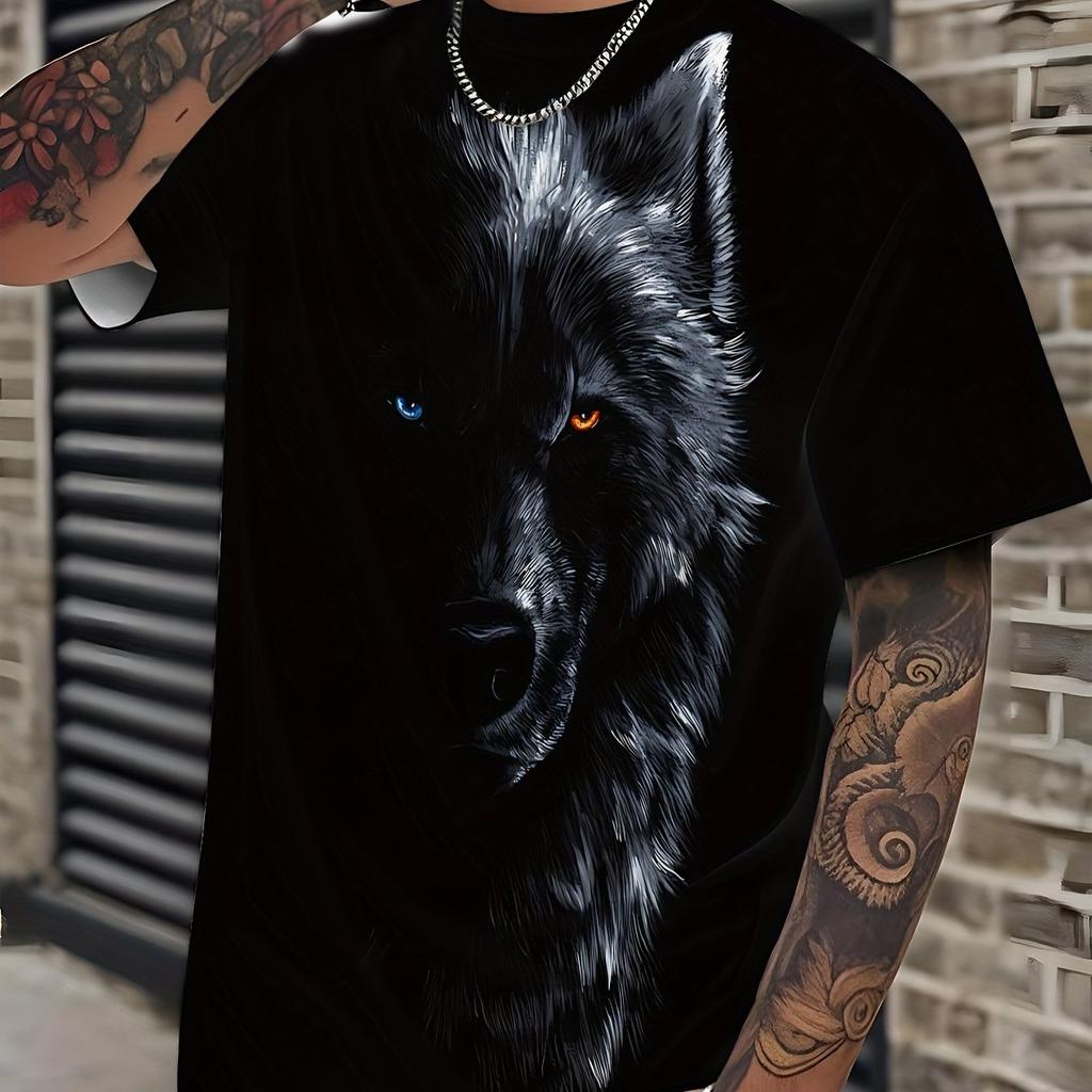 Fashion Men's T-Shirt Sci-Fi Mecha Wolf Beast Graphic Printed Tee Short Sleeve Crewneck Casual Pullover Rock Punk Hip Hop Sports Tops Male Clothes