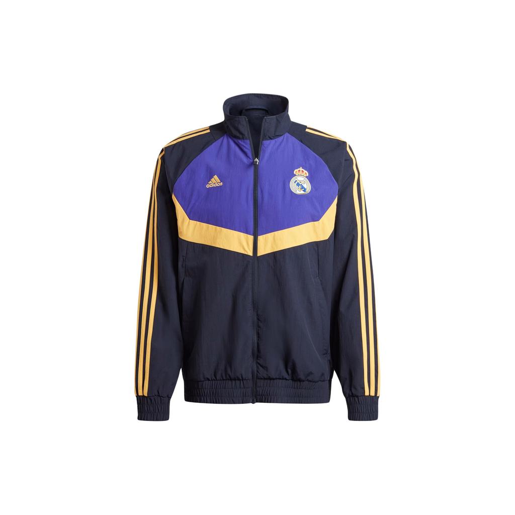 New Adidas Real Madrid Woven Track Top Retro Sports Stand Collar Jackets Men's Ink Blue IU2078