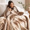 Coperta Morbida in Flanella con Fantasia a Strisce Animalier, Morbido Plaid per Divano