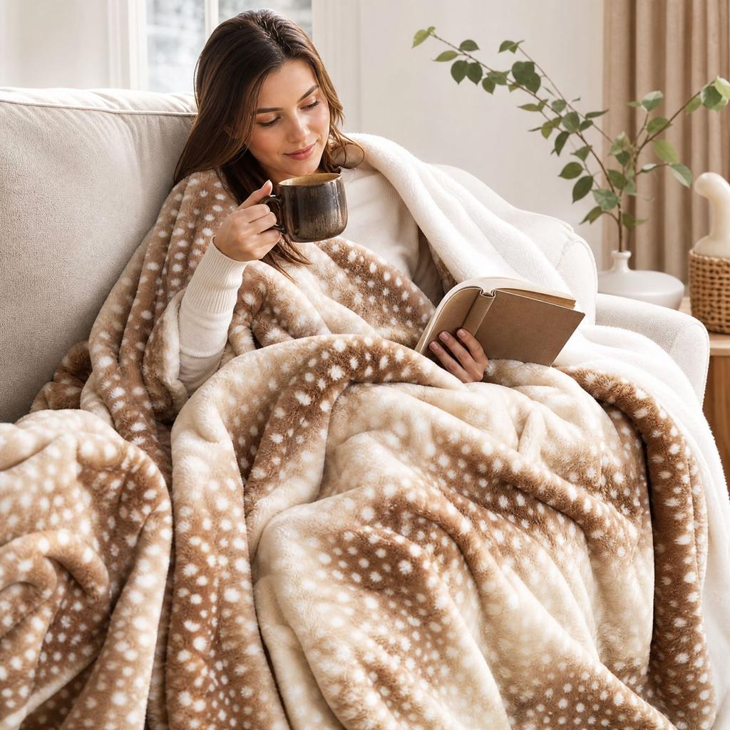 Coperta Morbida in Flanella con Fantasia a Strisce Animalier, Morbido Plaid per Divano