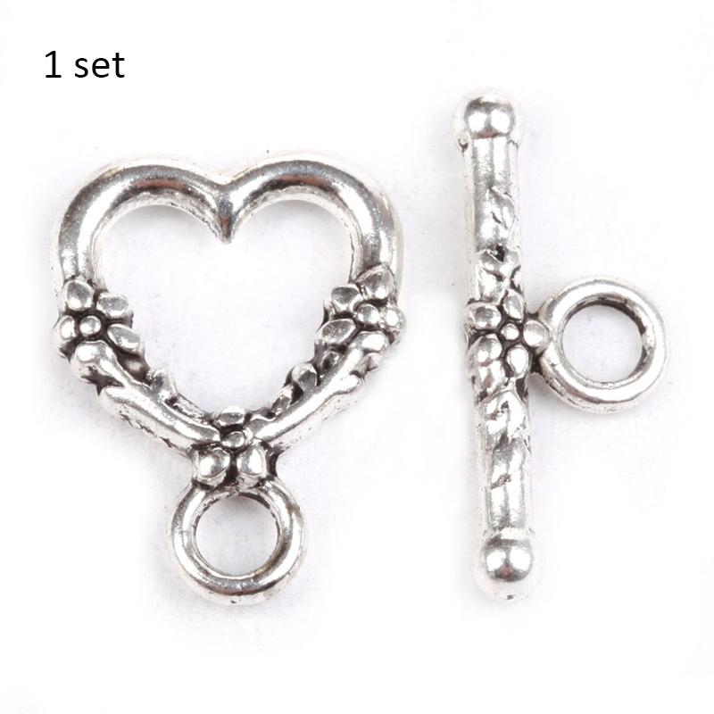 20 Sets Tibetan Silver Charms Heart Clasps Beads for Jewelry Making Findings Diy Women Bracelet Necklace Metal Toggle Hooks