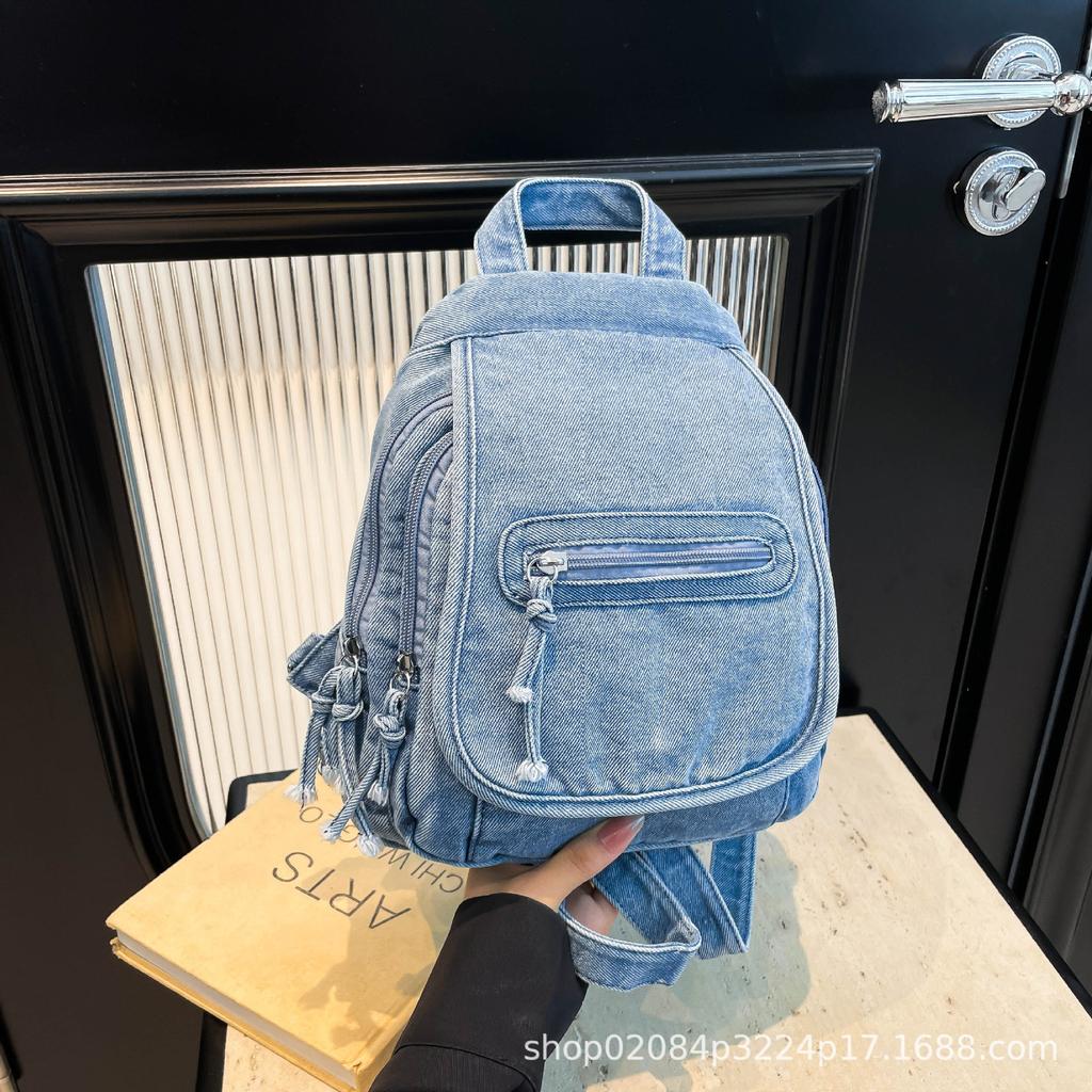 2025 New Japanese Retro Washed Denim Casual Large Capacity Versatile Fashion Breast Bag Crossbody Backpack