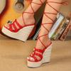 Fashion Eilyken Summer Ultra Thick Heels Wedge Platform Women Sandals Fashion Narrow Band Ankle Lace-Up Wedding Party Shoes