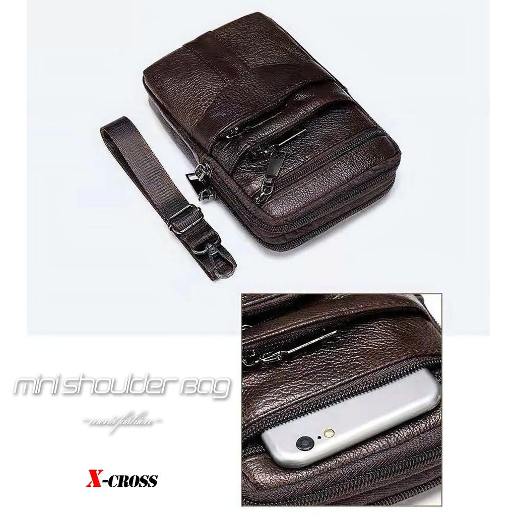 Faux Leather Shoulder Bag for Outdoor Crossbody Shoulder Adjustable Phone Vertical Korean Zippered Everyday Use X-cross Men's Smartphones, Use, Bag,
