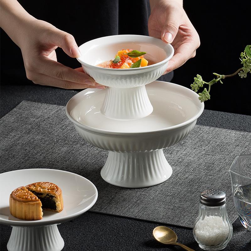 Ceramic Tall Plate, Fruit Plate, Household Snacks, Refreshment Tray, Engagement Table, Pastry Plate, Chinese Dried Fruit Plate, Snack Tray