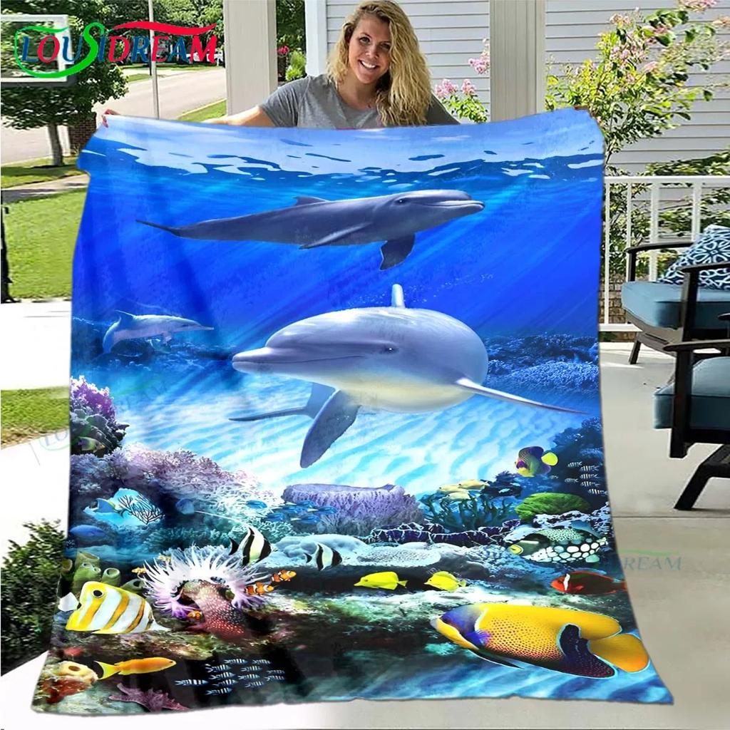 3D Fashion Dolphin Printed Four Seasons Blanket Sofa Cover Travel Bed Plush Blanket Travel Office Break Blanket Birthday Gift