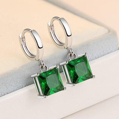 Silver-Plated Multi-Color Korean Style Earrings with Square Diamonds & Sparkling Zircon Clips